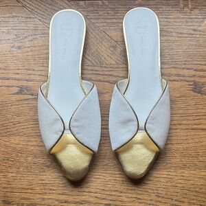 Sold Out Vita Grace Elegant Gold and White Velvet Flats - Size 40